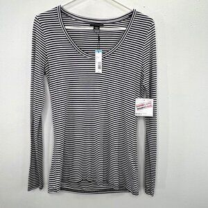 Metaphor Top Insane Long Sleeve Scoop Tee M Navy Blue White Stripe NWT